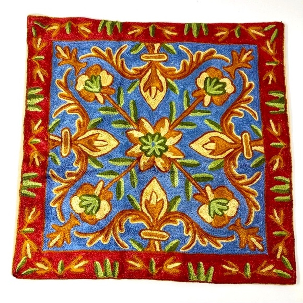 Hand embroidered pillow case.